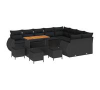Qnhdfrt Set Salotto da Giardino 12 Posti in Polyrattan Nero | Elegante salotto modulare da esterno per giardino e terrazzo con tavolo regolabile, cuscini sfoderabili e telaio robusto.