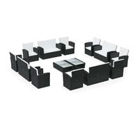Qnhdfrt Set Salotto da Giardino 16 pz in Polyrattan Nero con Cuscini | Elegante salotto da esterno per terrazzo e patio con robusto telaio in acciaio e cuscini imbottiti sfoderabili.