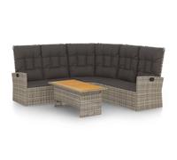 Qnhdfrt Set Salotto da Giardino 2 pz Divano Reclinabile e Tavolo Grigio | Arredo per giardino e terrazzo con schienale a pistone a gas, piano in acacia regolabile e cuscini imbottiti per relax.