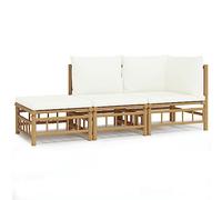 Qnhdfrt Set Salotto da Giardino 3 Pezzi in Bambù con Cuscini Crema | Elegante divano modulare da esterno per giardino e terrazzo, completo di morbidi cuscini e poggiapiedi versatile.