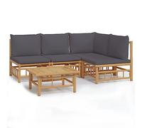 Qnhdfrt Set Salotto da Giardino 5pz in Bambù con Cuscini Grigio Scuro | Salotto modulare da esterno per patio e veranda, completo di tavolo in bambù naturale e morbidi cuscini da seduta.