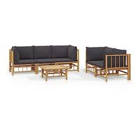 Qnhdfrt Set Salotto da Giardino 6pz in Bambù con Cuscini Grigio Scuro | Design modulare per terrazzo e patio, include tavolo basso e imbottiture per il massimo relax all'aperto.
