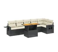 Qnhdfrt Set Salotto da Giardino 7 Pezzi in Polyrattan Nero con Tavolo | Salotto modulare per terrazzo e patio con tavolo ad altezza regolabile e pratico tavolino laterale pieghevole con molla.