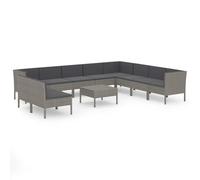 Qnhdfrt Set salotto da giardino in polyrattan grigio da 11 pezzi - Set di mobili da giardino e terrazza con tavolo e comodi cuscini per ore di relax all'aperto