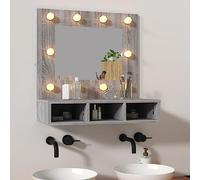 Qnhdfrt Sonoma - Armadio a specchio con LED grigio, 60 x 31,5 x 62 cm, con illuminazione USB e montaggio flessibile, per bagno, WC e camera da letto, design moderno