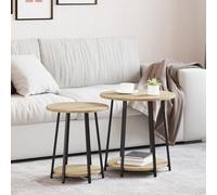 Qnhdfrt Sonoma - Set di 2 tavolini rotondi, in rovere e metallo, colore marrone, design moderno, struttura robusta con ripiano sospeso, per soggiorno, piccoli spazi