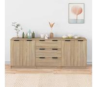Qnhdfrt Sonoma - Set di 3 credenze in legno di quercia con 2 ante e 3 cassetti, 60 x 30 x 70 cm, per soggiorno, cucina, corridoio, come mobile a buffet