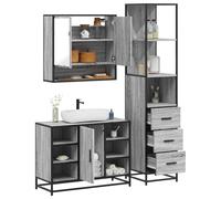 Qnhdfrt Sonoma - Set di 3 mobili da bagno grigio con struttura in metallo, 65 x 20 x 60 cm, 80 x 33 x 60 cm, mobile alto 35 x 37,5 x 166 cm, per piccolo bagno