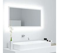 Qnhdfrt Specchio da bagno a LED bianco con illuminazione RGB 90 x 8,5 x 37 cm acrilico moderno orizzontale verticale appeso per bagno e altre stanze