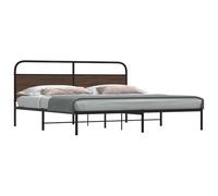 Qnhdfrt Struttura del letto in acciaio con testiera effetto rovere marrone 183 x 213 cm, robusta struttura in metallo e rete a doghe per un comfort ottimale durante il sonno