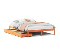 Qnhdfrt Struttura Letto 120x200 cm in Legno di Pino con 2 Cassetti | Giroletto piazza e mezza marrone cera con rete a doghe integrata, ideale per organizzare la camera da letto.