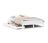 Qnhdfrt Struttura Letto 120x200 in Legno Massello di Pino con 2 Cassetti | Base per letto una piazza e mezza in legno bianco con doghe in compensato e rotelle per la camera da letto.