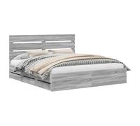 Qnhdfrt Struttura Letto 200x200 cm con 6 Cassetti Grigio Sonoma | Letto matrimoniale in legno ingegnerizzato con testiera e vani salvaspazio per una camera da letto ordinata.