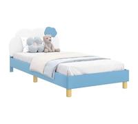 Qnhdfrt Struttura letto 90 x 200 cm, blu, letto imbottito con testiera e tasche portaoggetti, moderno letto per bambini in legno con rete a doghe, per camera dei ragazzi e camera degli ospiti