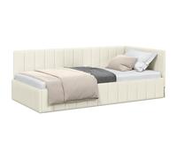 Qnhdfrt Struttura Letto Angolare a L Crema 90x200 cm Divano Singolo | Design salvaspazio multifunzionale in tessuto crema per camera da letto o soggiorno con orientamento flessibile.