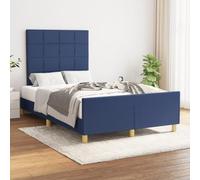 Qnhdfrt Struttura letto blu 120 x 190 cm con testiera regolabile in altezza in tessuto di poliestere e legno di pino comodo e stabile per camera dei ragazzi e degli ospiti