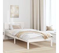 Qnhdfrt Struttura letto con testiera bianca 100 x 200 cm in legno massello di pino dal design moderno, robusta superficie del sonno senza molla di boxe necessaria, salvaspazio, per camera da letto