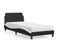 Qnhdfrt Struttura letto Dover con materasso in schiuma 90 x 190 cm, in ecopelle, colore nero e bianco, design moderno con forma ondulata per un comfort ottimale durante il sonno