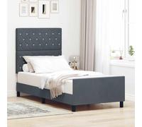 Qnhdfrt Struttura letto grigio scuro 100 x 200 cm moderna testiera in velluto con bottoni in cristallo, robusta struttura del letto in MDF per camera da letto e adulti