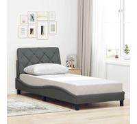 Qnhdfrt Struttura letto grigio scuro 90 x 190 cm con testiera e rete a doghe in tessuto per un sonno rilassante e una camera da letto moderna