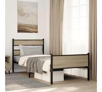 Qnhdfrt Struttura letto in acciaio con rete a doghe in rovere Sonoma 80 x 200 cm, robusto letto in metallo con vano portaoggetti e testiera per camera da letto e camera degli ospiti