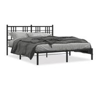 Qnhdfrt Struttura Letto in Metallo Nero 150x200 cm con Testiera e Doghe | Base per letto matrimoniale in acciaio con supporto centrale, ideale per la camera da letto o la stanza degli ospiti.