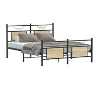 Qnhdfrt Struttura letto in rovere Sonoma, 150 x 200 cm, con rete a doghe e spazio di archiviazione, letto in metallo stabile con testiera per un sonno riposante in camera da letto