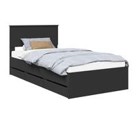 Qnhdfrt Struttura Letto Nero 100x200 cm Legno Ingegnerizzato Cassetti | Struttura moderna per camera da letto con 6 cassetti integrati, testiera stabile e solido supporto a listelli.