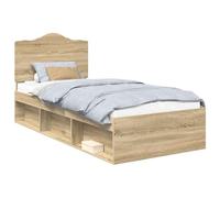 Qnhdfrt Struttura Letto Singolo 90x190 cm con Testiera Colore Sonoma | Base per materasso singolo con rete a doghe integrate per camera da letto e stanza ospiti, design minimale sonoma.
