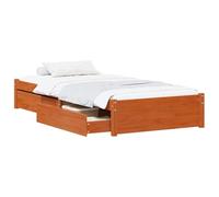 Qnhdfrt Struttura Letto Singolo con 2 Cassetti 90x200 Pino Marrone | Soluzione salvaspazio per camera da letto con telaio in pino massello, due ampi vani e manutenzione semplice.