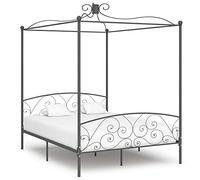 Qnhdfrt Struttura per letto a baldacchino grigio in metallo, 160 x 200 cm, design elegante con telaio superiore per tende o zanzariera, robusto telaio in metallo per camera da letto