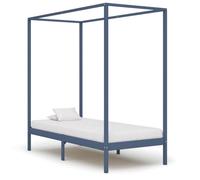 Qnhdfrt Struttura per letto a baldacchino, in legno massello grigio, 90 x 200 cm, con telaio superiore per tende, robusto telaio del letto con rete a doghe per un elevato comfort durante il sonno