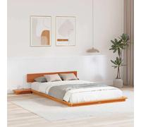 Qnhdfrt Struttura per letto con testiera e comodini integrati, 120 x 190 cm, in legno di pino massiccio, design giapponese, spazio sotto il letto, per camera da letto