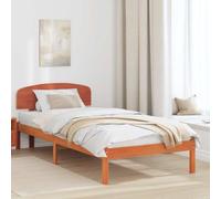 Qnhdfrt Struttura per letto in legno di pino massiccio, 100 x 200 cm, marrone cerato con testiera, struttura robusta e design senza tempo per un sonno confortevole