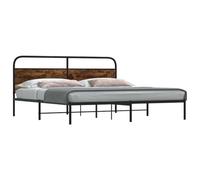 Qnhdfrt Struttura per letto in metallo con testiera, 200 x 200 cm, in acciaio affumicato, struttura robusta, rete a doghe per un comfort ottimale durante il sonno