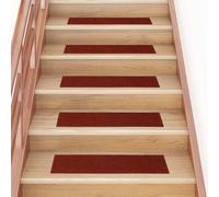 Qnhdfrt Tappetini per gradini, autoadesivi, 15 pezzi, 76 x 20 cm, colore rosso bordeaux, rettangolari, per scale, antiscivolo, riducono il rumore, per interni