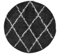Qnhdfrt Tappeto Shaggy Rotondo a Pelo Lungo Nero e Crema Ø 280 cm PAMPLONA