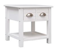Qnhdfrt Tavolino bianco piccolo 40 x 40 x 40 cm in legno Paulownia con piano in MDF e 2 cassetti per tavolino da caffè comodino