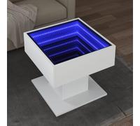 Qnhdfrt Tavolino da caffè a LED bianco, 50 x 50 x 45 cm, con specchio infinito e illuminazione RGB, in legno