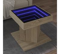 Qnhdfrt Tavolino da caffè a LED con specchio infinito, illuminazione RGB Sonoma, rovere 50 x 50 x 45 cm, robusto materiale in legno, versatile come tavolino o comodino per soggiorno, camera da letto