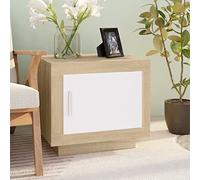 Qnhdfrt Tavolino da caffè bianco e rovere Sonoma, in legno di legno, 51 x 50 x 45 cm, con vano portaoggetti, porta per soggiorno, camera da letto, corridoio