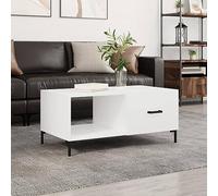 Qnhdfrt Tavolino da caffè bianco lucido con vano portaoggetti e porta 90 x 50 x 40 cm in legno gambe in ferro per soggiorno moderno ed elegante