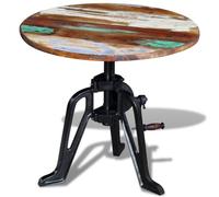 Qnhdfrt Tavolino da esterno piccolo, regolabile in altezza, 42-63 cm, diametro 60 cm, in legno massiccio riciclato e ghisa, stile industriale per giardino, balcone, campeggio