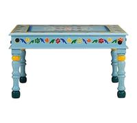 Qnhdfrt Tavolino da Salotto Dipinto a Mano Legno Mango 54x54x30 cm | Complemento decorativo multicolore con base turchese per valorizzare il salotto o la camera da letto.