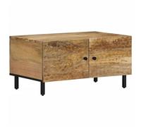 Qnhdfrt Tavolino in legno massello Mango 80 x 50 x 40 cm con vano portaoggetti e porta - Robusto tavolino con gambe in ferro per soggiorno, camera da letto o corridoio