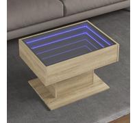 Qnhdfrt Tavolino LED con specchio infinito e illuminazione RGB 70 x 50 x 45 cm, in legno di rovere Sonoma, tavolino multifunzione per soggiorno, camera da letto