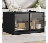 Qnhdfrt Tavolino moderno con ante in vetro, nero, 68 x 50 x 42 cm, con spazio per il soggiorno, adatto per decorazioni e multimediali