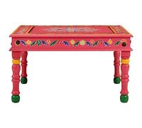 Qnhdfrt Tavolino Salotto Rosa Dipinto a Mano Legno Mango 54x54x30 cm | Mobile basso multicolore per il soggiorno, ideale per appoggiare tazze, libri e decorazioni in salotto.