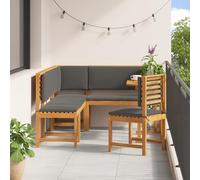 Qnhdfrt Tavolo da balcone pieghevole in legno massello di acacia con cuscino, rettangolare, marrone, 6 pezzi, per giardino, terrazza e balcone, sala da pranzo all'aperto, piccoli incontri