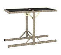 Qnhdfrt Tavolo da giardino beige con piano in vetro e polyrattan, 110 x 53 x 72 cm, per giardino, terrazza, balcone, tavolo esterno, resistente alle intemperie e stabile
